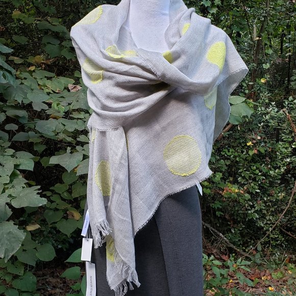 TALBOTS Wool Blend Fringed Scarf Oblong Grey Chartreuse New - Picture 3 of 11